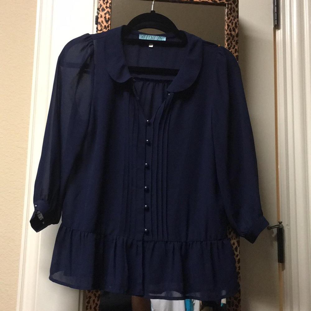 Aina Be Navy Blue Sheer Top